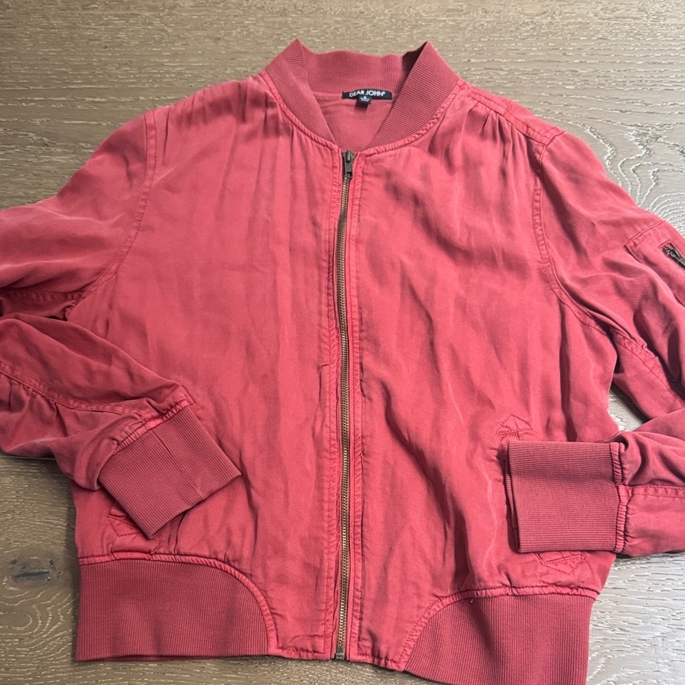 Dear John Red Bomber Jacket Lightweight Zip Up Casual Chic Size S - Picture 7 of 7